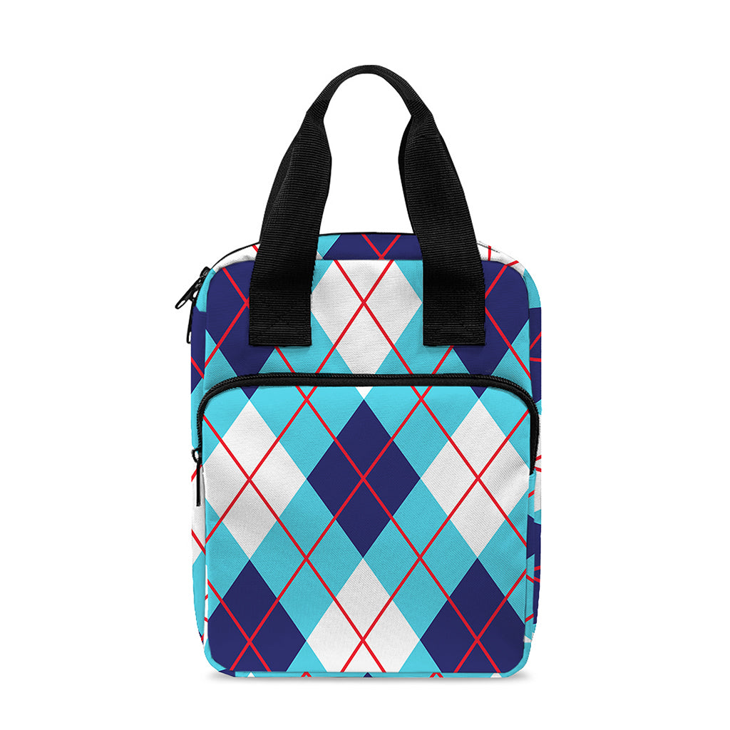 White Blue And Red Argyle Pattern Print Bible Tote Bag