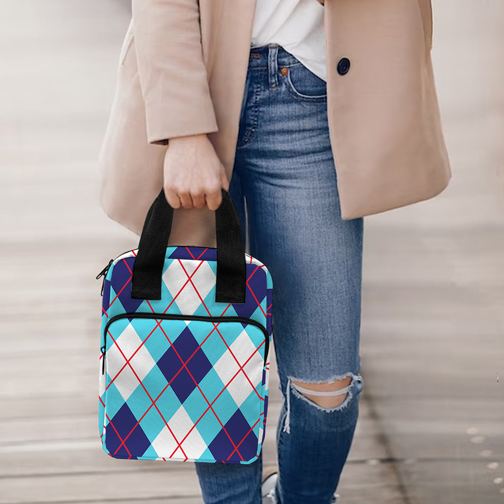 White Blue And Red Argyle Pattern Print Bible Tote Bag
