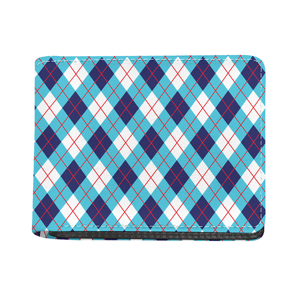 White Blue And Red Argyle Pattern Print Bifold Wallet