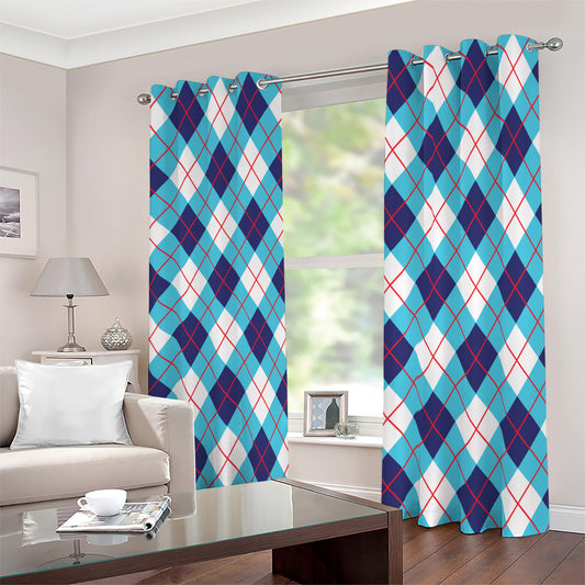 White Blue And Red Argyle Pattern Print Blackout Grommet Curtains