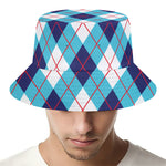 White Blue And Red Argyle Pattern Print Bucket Hat