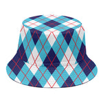 White Blue And Red Argyle Pattern Print Bucket Hat