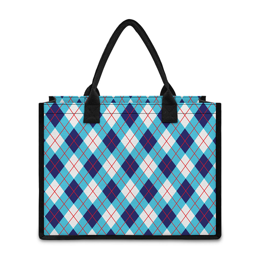 White Blue And Red Argyle Pattern Print Canvas Tote Bag