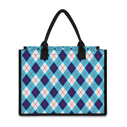 White Blue And Red Argyle Pattern Print Canvas Tote Bag