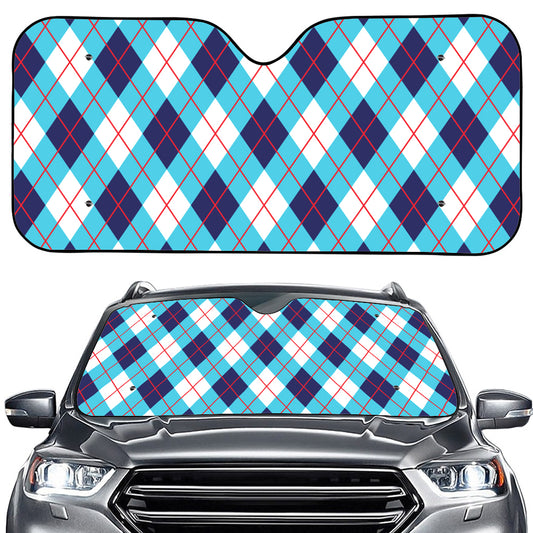 White Blue And Red Argyle Pattern Print Car Windshield Sun Shade