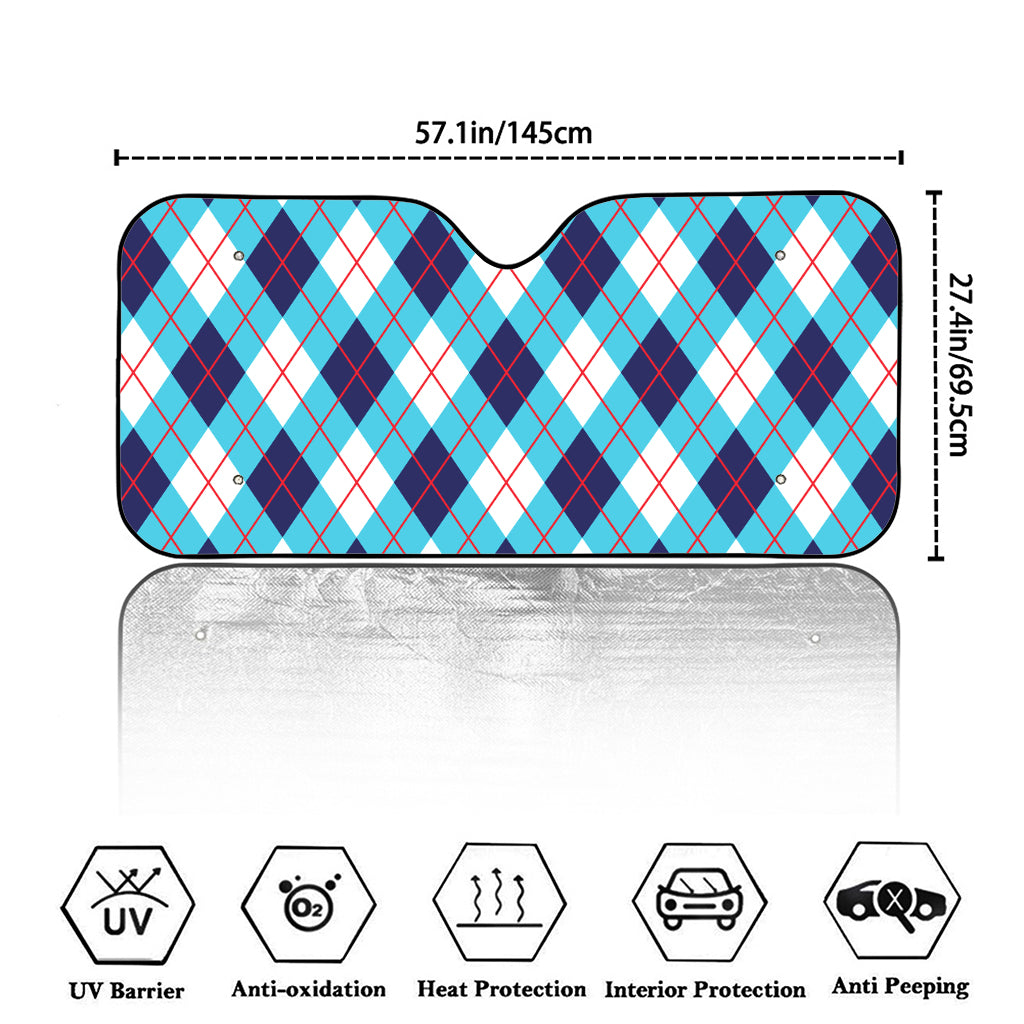 White Blue And Red Argyle Pattern Print Car Windshield Sun Shade