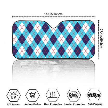 White Blue And Red Argyle Pattern Print Car Windshield Sun Shade
