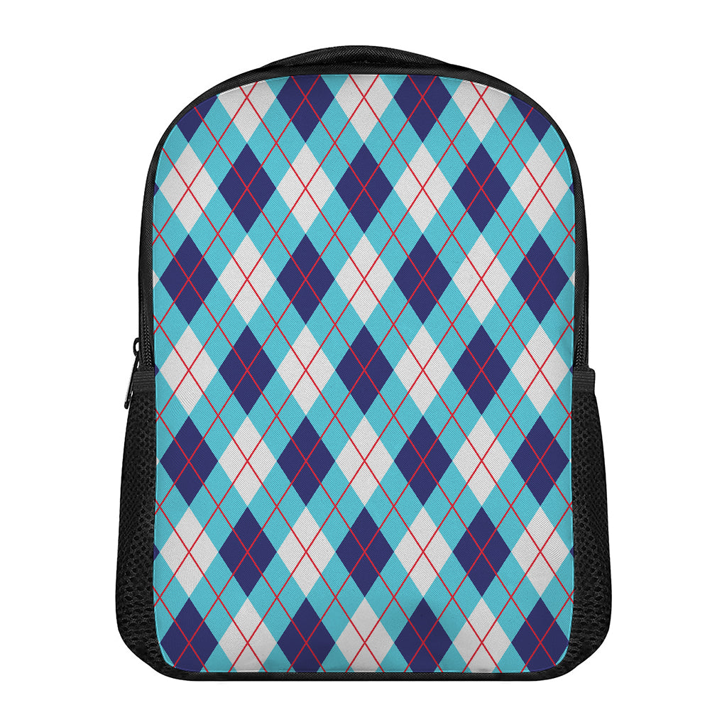 White Blue And Red Argyle Pattern Print Casual Backpack