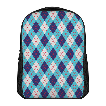 White Blue And Red Argyle Pattern Print Casual Backpack