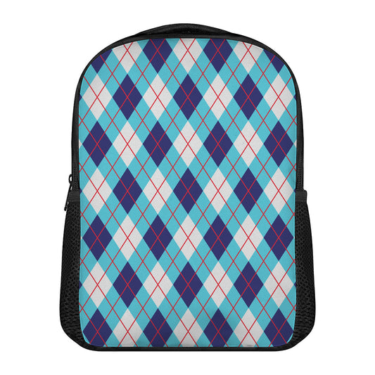 White Blue And Red Argyle Pattern Print Casual Backpack
