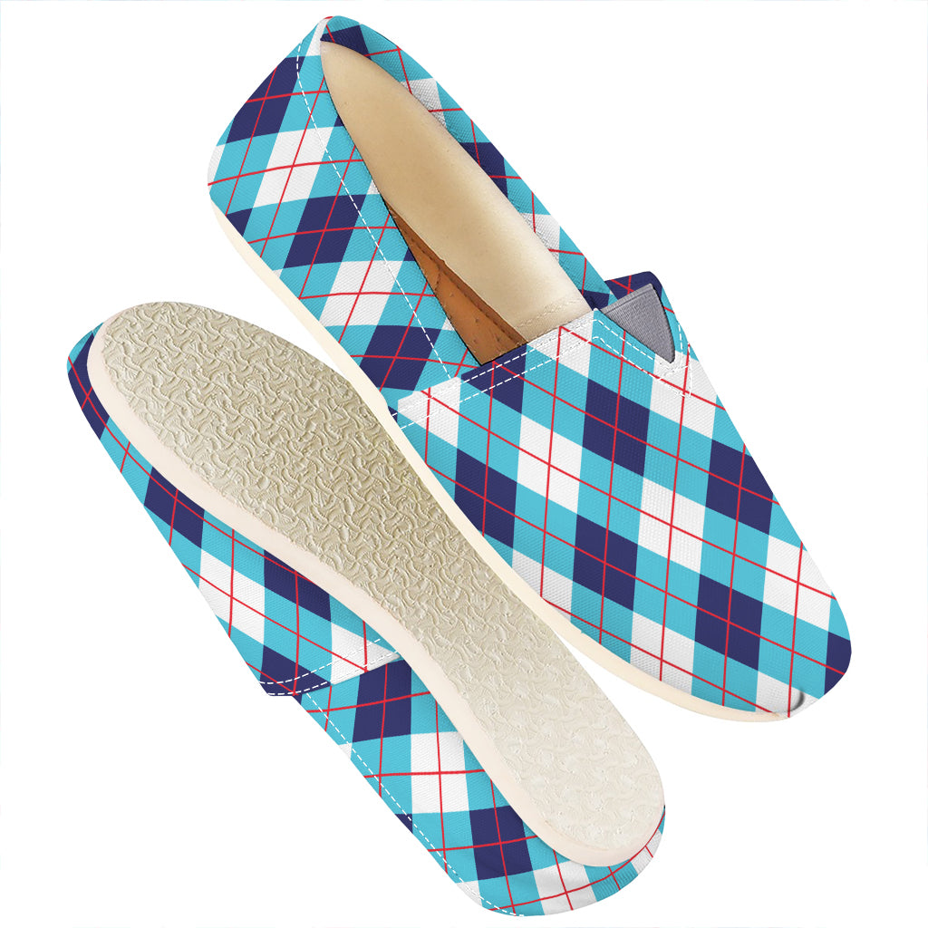White Blue And Red Argyle Pattern Print Casual Shoes