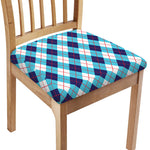 White Blue And Red Argyle Pattern Print Chair Cushion Cover