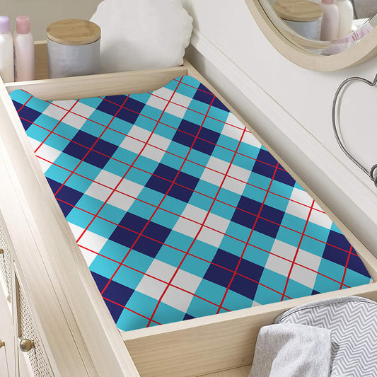 White Blue And Red Argyle Pattern Print Changing Pad Cover