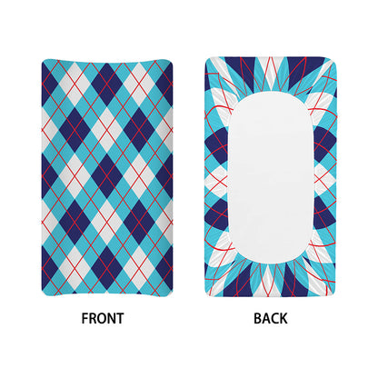 White Blue And Red Argyle Pattern Print Changing Pad Cover