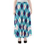 White Blue And Red Argyle Pattern Print Chiffon Maxi Skirt