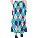 White Blue And Red Argyle Pattern Print Chiffon Maxi Skirt