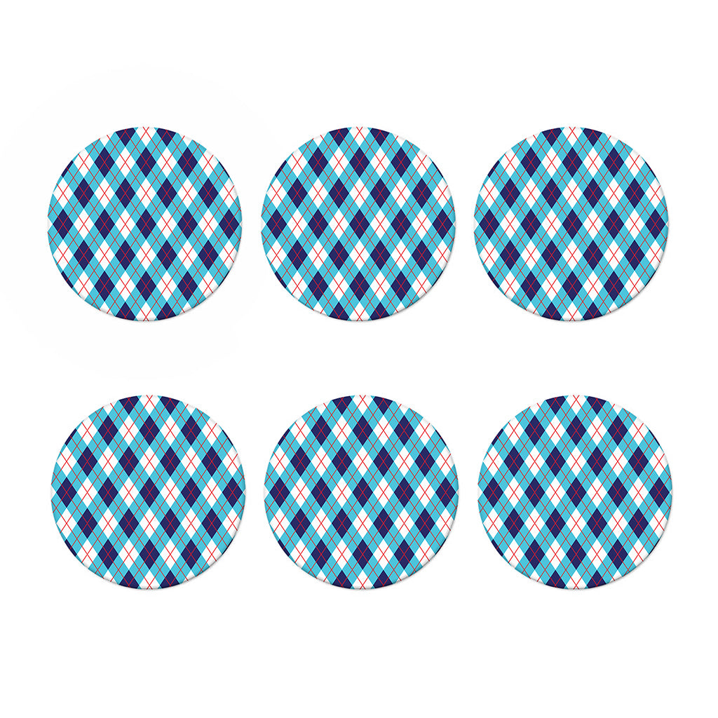 White Blue And Red Argyle Pattern Print Coaster Set
