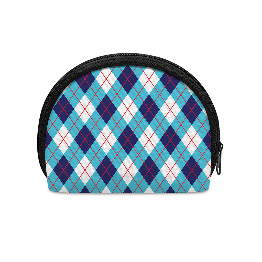 White Blue And Red Argyle Pattern Print Coin Purse