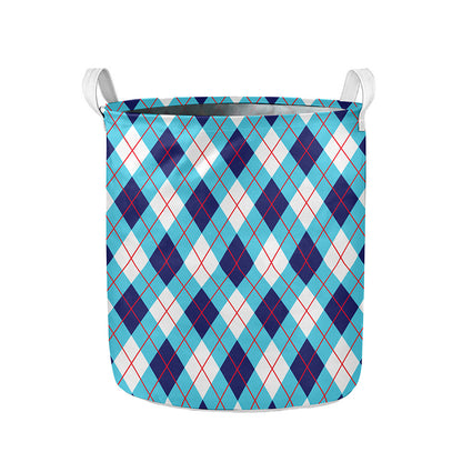 White Blue And Red Argyle Pattern Print Collapsible Laundry Basket