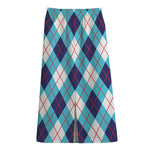 White Blue And Red Argyle Pattern Print Cotton Front Slit Maxi Skirt