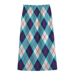 White Blue And Red Argyle Pattern Print Cotton Front Slit Maxi Skirt