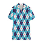 White Blue And Red Argyle Pattern Print Cotton Hawaiian Shirt