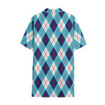 White Blue And Red Argyle Pattern Print Cotton Hawaiian Shirt