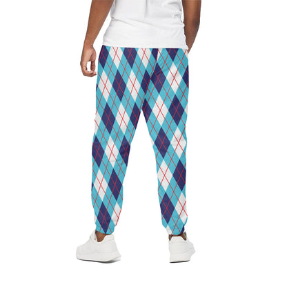 White Blue And Red Argyle Pattern Print Cotton Pants