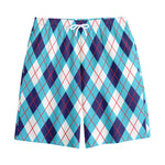 White Blue And Red Argyle Pattern Print Cotton Shorts