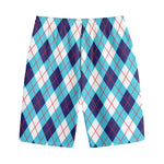 White Blue And Red Argyle Pattern Print Cotton Shorts