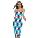 White Blue And Red Argyle Pattern Print Cross Back Cami Dress