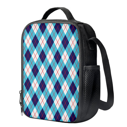 White Blue And Red Argyle Pattern Print Crossbody Lunch Bag