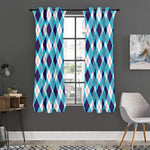 White Blue And Red Argyle Pattern Print Curtain
