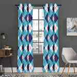 White Blue And Red Argyle Pattern Print Curtain