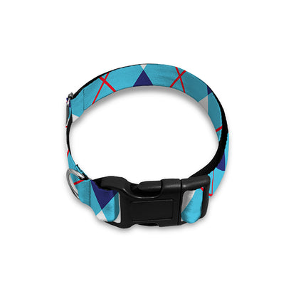 White Blue And Red Argyle Pattern Print Dog Collar