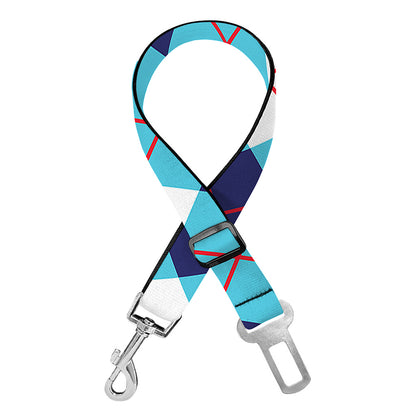 White Blue And Red Argyle Pattern Print Dog Seat Belt