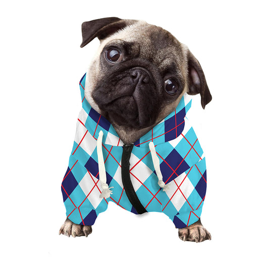 White Blue And Red Argyle Pattern Print Dog Zip Up Hoodie
