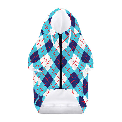 White Blue And Red Argyle Pattern Print Dog Zip Up Hoodie
