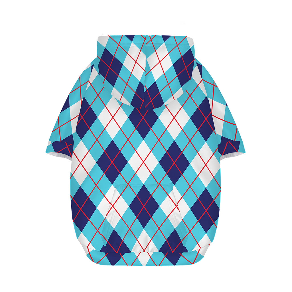 White Blue And Red Argyle Pattern Print Dog Zip Up Hoodie