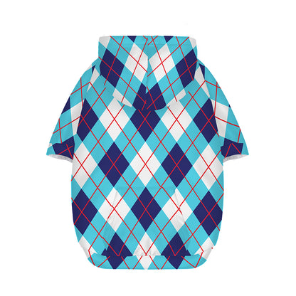 White Blue And Red Argyle Pattern Print Dog Zip Up Hoodie