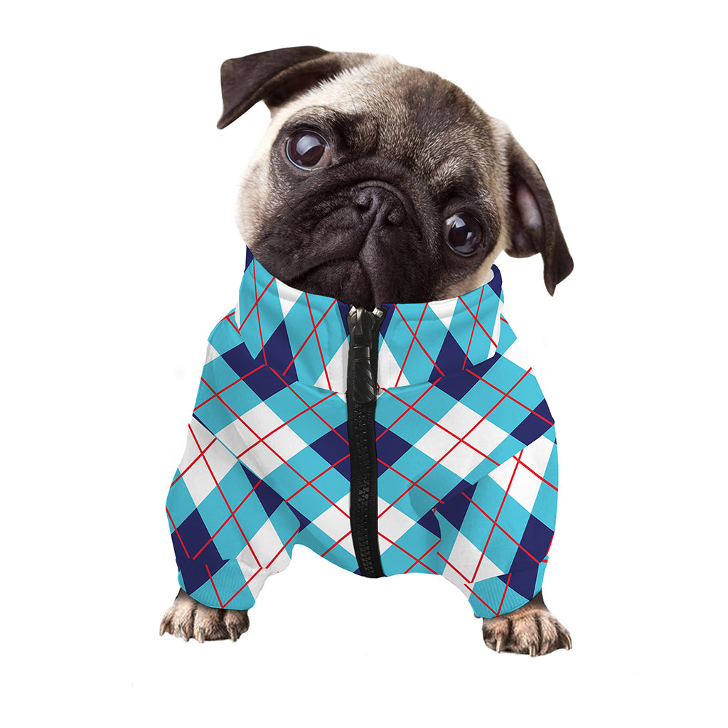 White Blue And Red Argyle Pattern Print Dog Zip Up Jacket