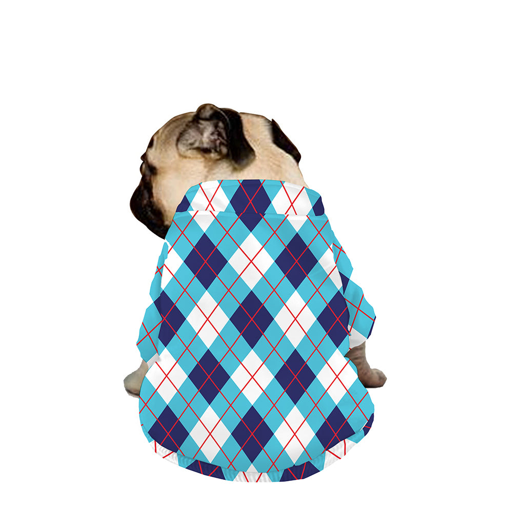 White Blue And Red Argyle Pattern Print Dog Zip Up Jacket