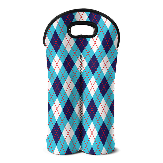 White Blue And Red Argyle Pattern Print Double Neoprene Wine Tote