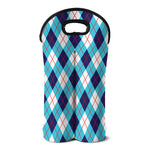White Blue And Red Argyle Pattern Print Double Neoprene Wine Tote