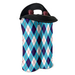 White Blue And Red Argyle Pattern Print Double Neoprene Wine Tote