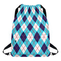 White Blue And Red Argyle Pattern Print Drawstring Backpack