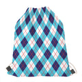 White Blue And Red Argyle Pattern Print Drawstring Bag