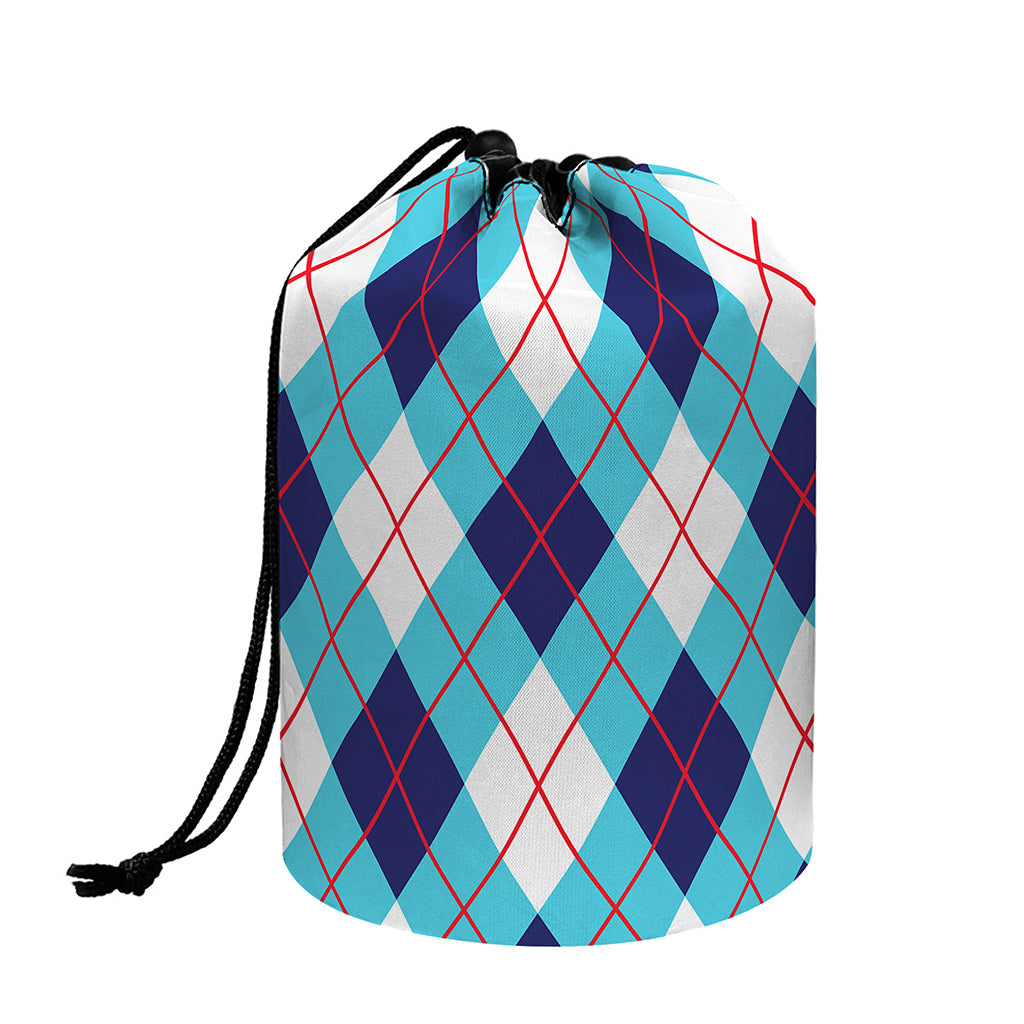 White Blue And Red Argyle Pattern Print Drawstring Makeup Bag