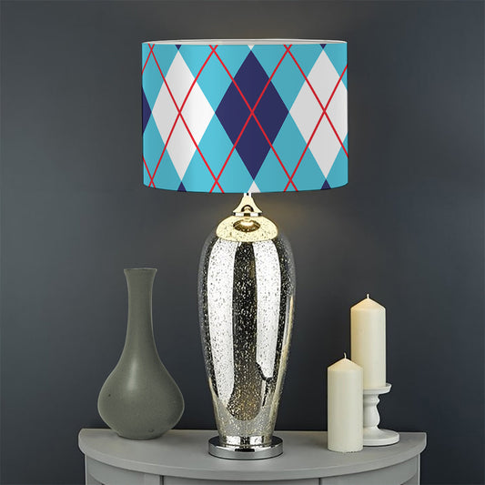 White Blue And Red Argyle Pattern Print Drum Lamp Shade