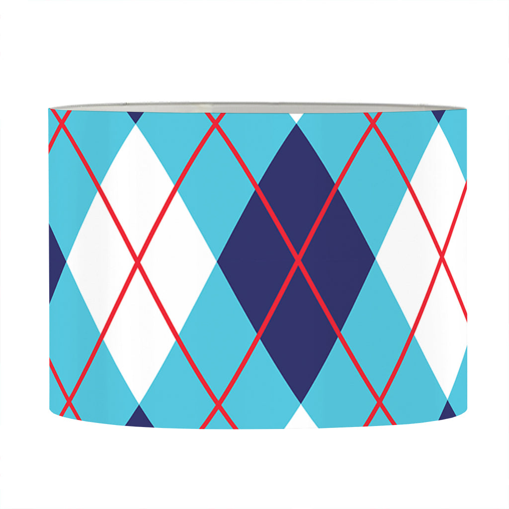 White Blue And Red Argyle Pattern Print Drum Lamp Shade